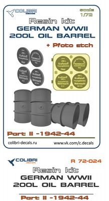Colibri Decals R 72-024 German WWII 200 l oil barrel 1942-44  Part II