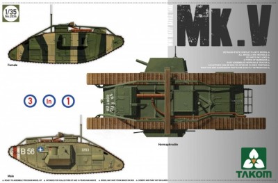 Takom 2034 1/35 WWI Heavy Battle  Tank  MarkV 3 in 1