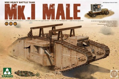 Takom 2031  WWI Battle Tank Mk.I Male (2in1) Марк 1 самец (с краном и тележкой)