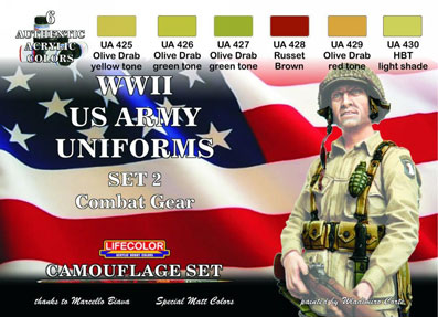 LifeColor CS18 WWII US ARMY UNIFORMS COLOURS SET # 2 (6x 22ml acrylic colours)