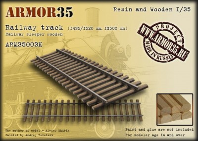 Armor35 ARM35003 К Railway track (1435/1520 mm,12500 mm/railway sleeper wooden)-Set of details 1/35