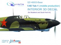 Quinta Studio QD48003-Base 3D Декаль интерьера кабины Як-1 (средние серии) (осн. элементы) (для модели Моделсвит/ЮФ)
