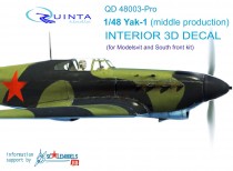 Quinta Studio QD48003-Pro 3D Декаль интерьера кабины Як-1 (средние серии) (расширен. набор) (для модели Моделсвит/ЮФ)