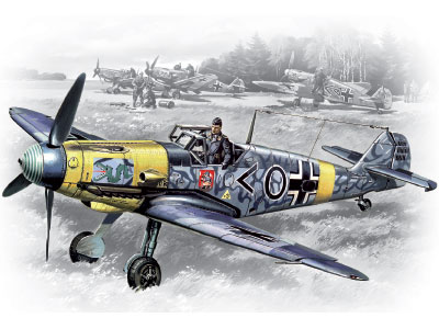 ICM 48803 Bf-109F-2 с пилотами и техниками, 1/48