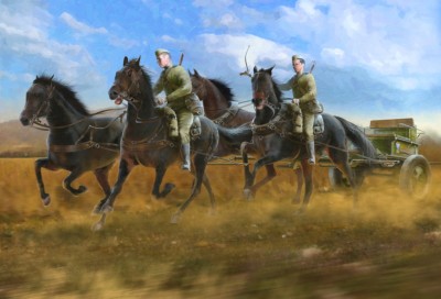 ICM 35481 Soviet Regimental Artillery Horse Transport (1943-1945) (limber with 4 horses and 2 figures), 1/35