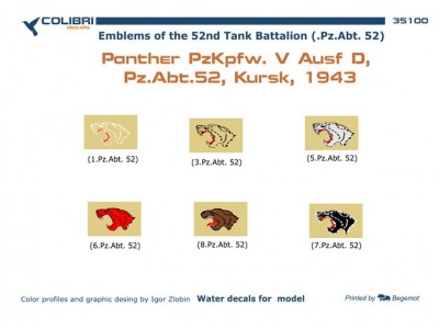 Colibri Decals 35100 Emblems of the 52nd Tank Battalion (.Pz.Abt. 52)